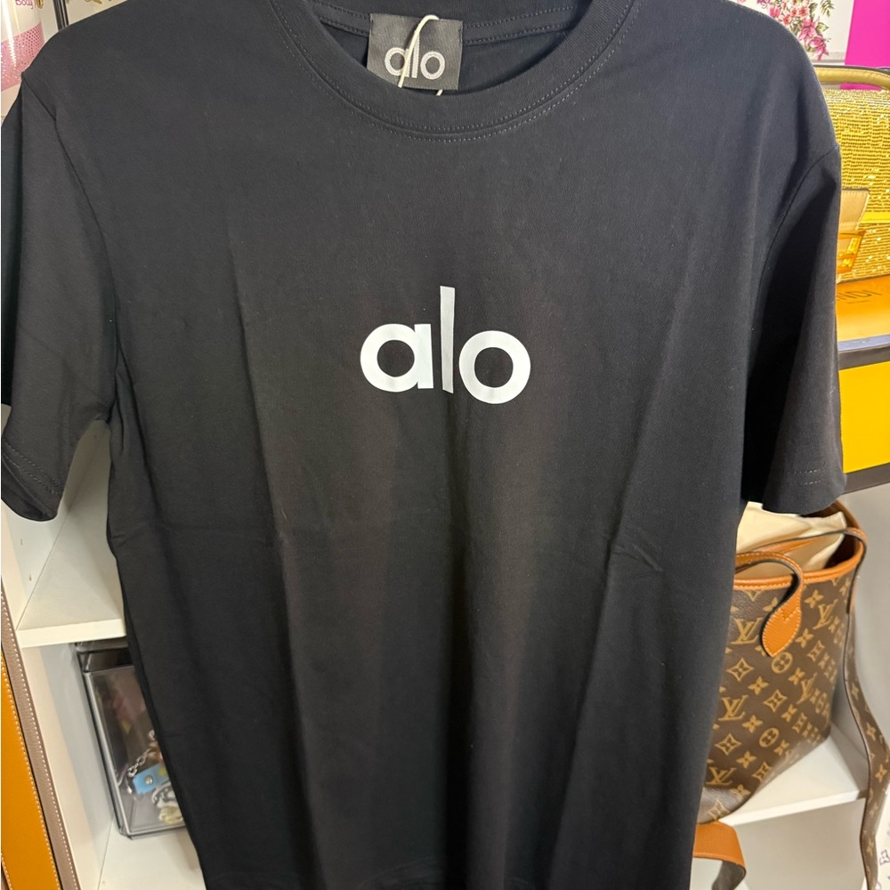 ALO Yoga Black Tee with White Logo